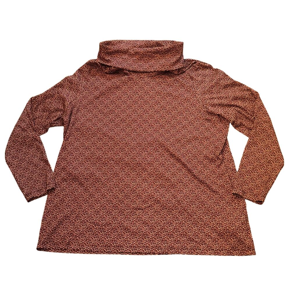 L.L. Bean Supima‎ Cotton Turtleneck Top Women’s 2X Plus Burgundy Floral Print